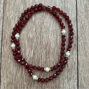 Elegant Red Beaded Necklace with Pearls